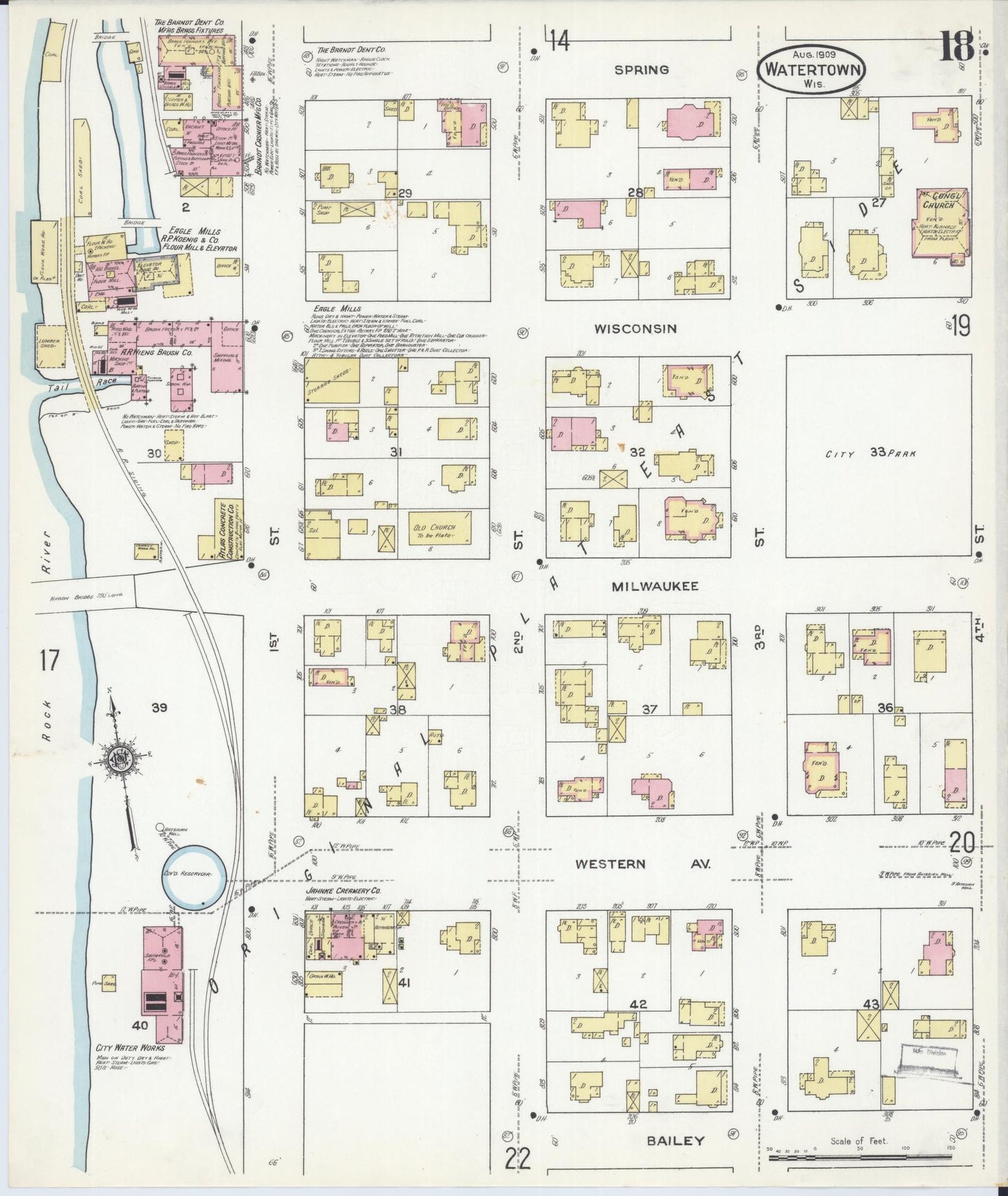 Sanborn Fire Insurance Map from Watertown, Jefferson County, Wisconsin (1909), Sheet #0018 - Complete Map Set gallery image, historic Sanborn map, vintage wall art, Wisconsin Wisconsin