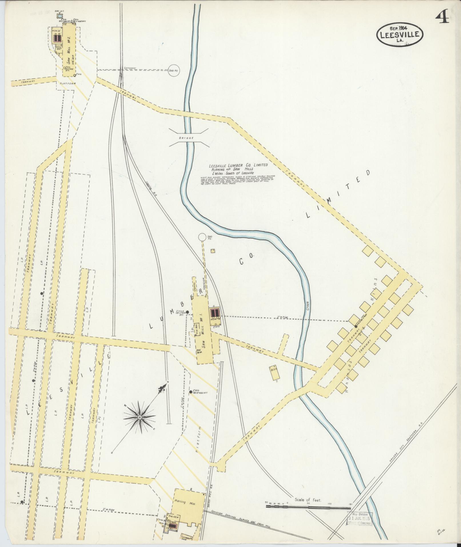 Sanborn Fire Insurance Map from Leesville, Vernon Parish, Louisiana (1904), Sheet #0004 - Historic Sanborn Fire Insurance Map Print, vintage old map wall art, antique decor, genealogy gift, Louisiana Louisiana map