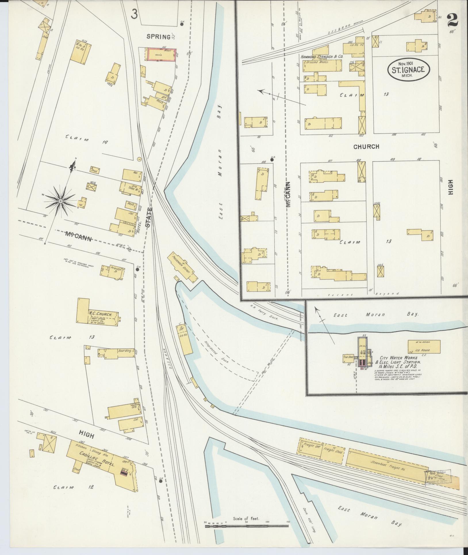 Sanborn Fire Insurance Map from Saint Ignace, Mackinac County, Michigan (1901), Sheet #0002 - Complete Map Set gallery image, historic Sanborn map, vintage wall art, Michigan Michigan