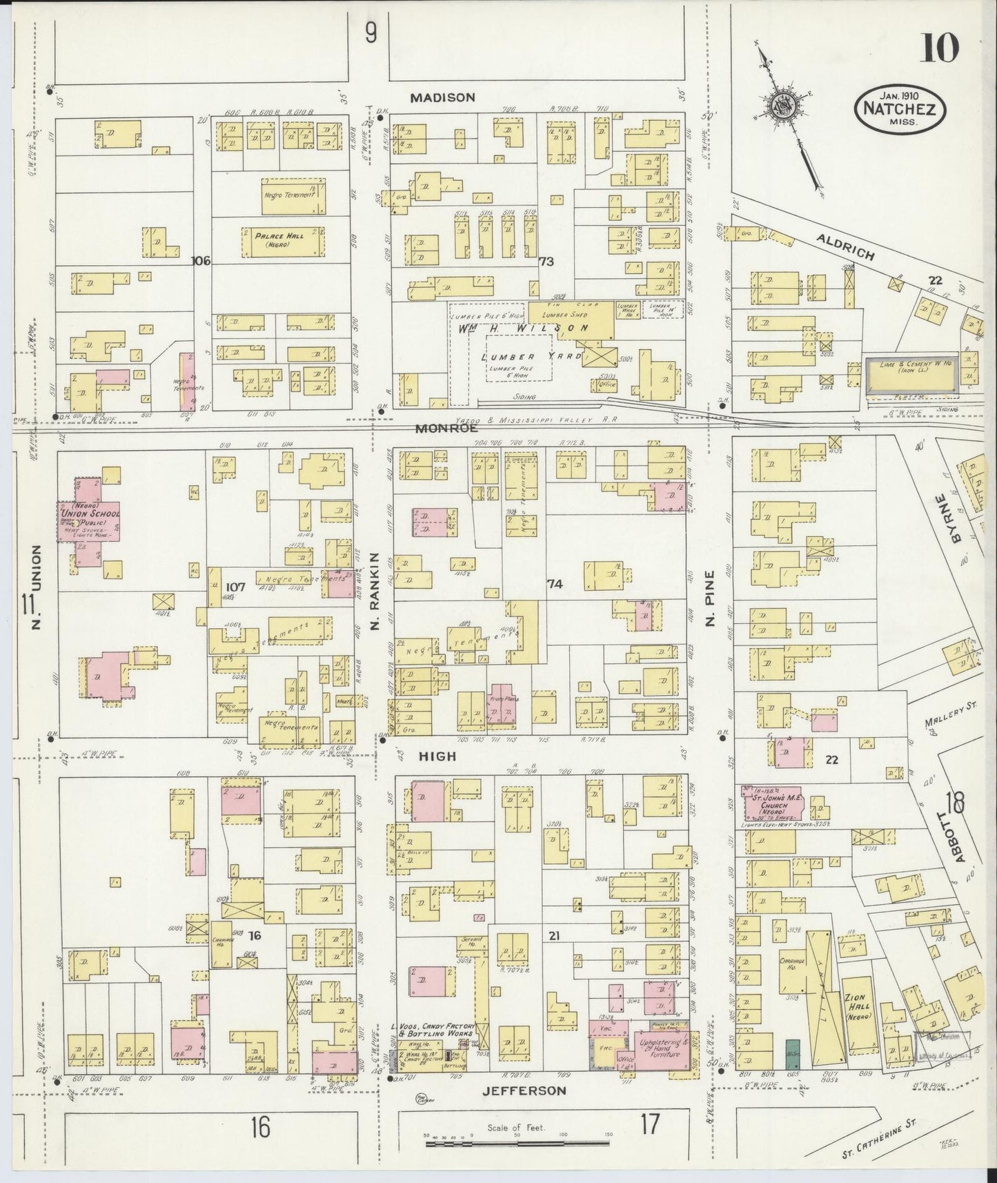Sanborn Fire Insurance Map from Natchez, Adams County, Mississippi (1910), Sheet #0010 - Complete Map Set gallery image, historic Sanborn map, vintage wall art, Mississippi Mississippi