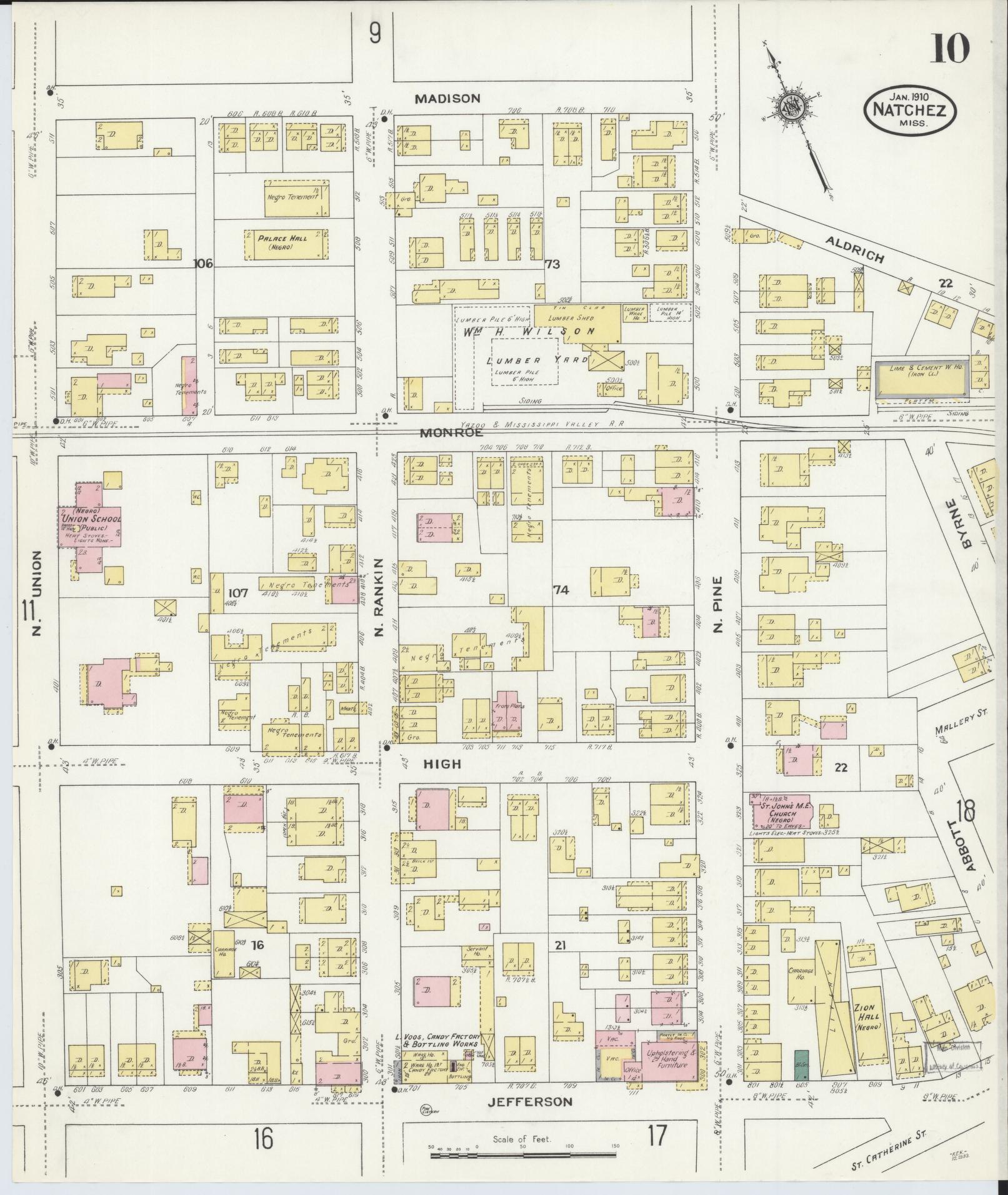 Sanborn Fire Insurance Map from Natchez, Adams County, Mississippi (1910), Sheet #0010 - Complete Map Set gallery image, historic Sanborn map, vintage wall art, Mississippi Mississippi