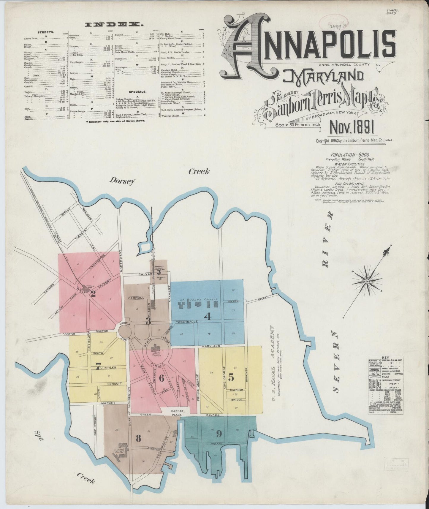 Complete Set - Anne Arundel, Maryland - 1891 - Sanborn Fire Insurance Map (All Sheets) - Complete Set of 9 Sanborn map sheets