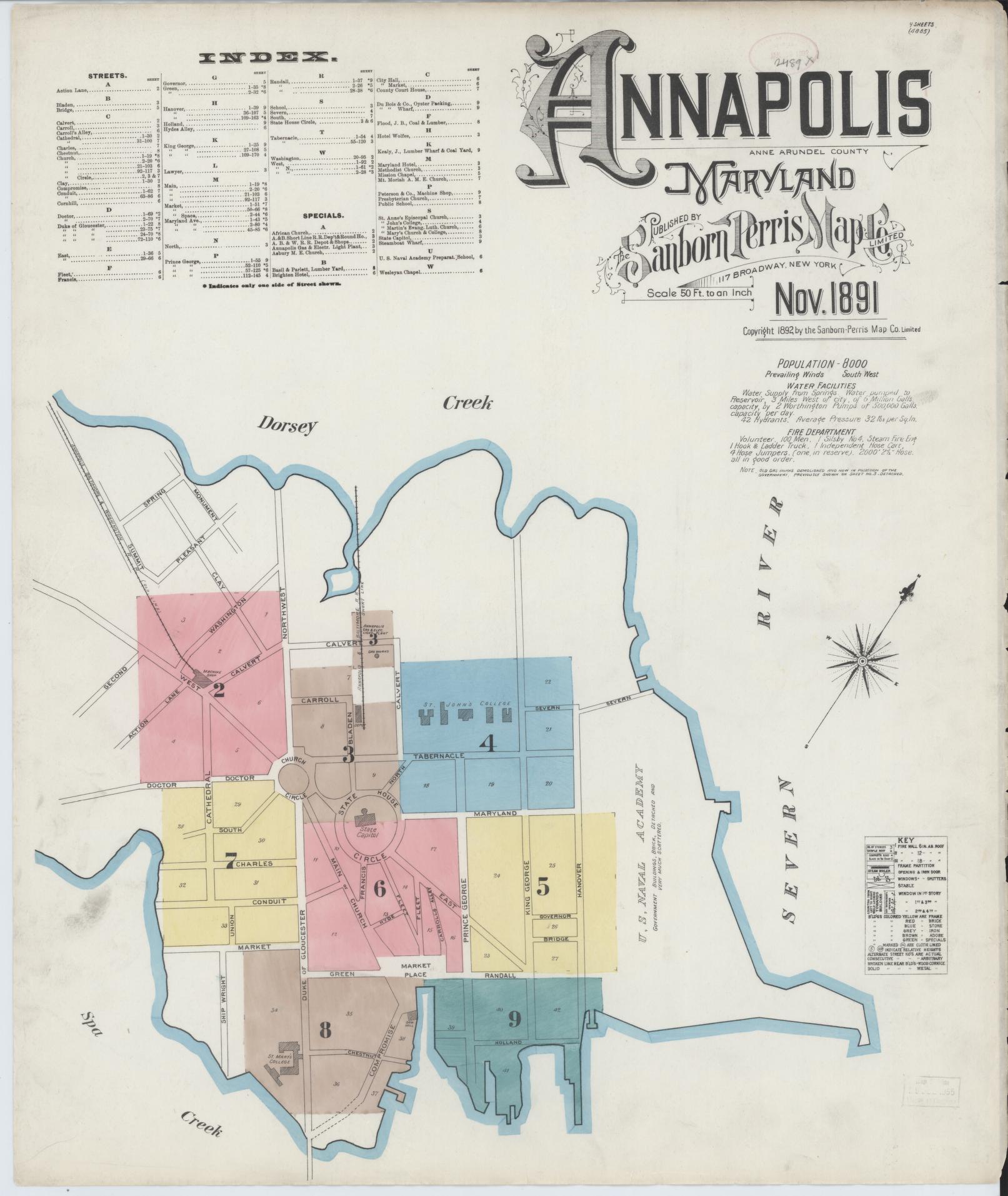 Complete Set - Anne Arundel, Maryland - 1891 - Sanborn Fire Insurance Map (All Sheets) - Complete Set of 9 Sanborn map sheets