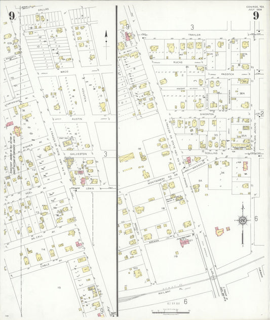 Sanborn Fire Insurance Map from Conroe, Montgomery County, Texas (1938), Sheet #0009 - Historic Sanborn Fire Insurance Map Print, vintage old map wall art, antique decor, genealogy gift, Texas Texas map