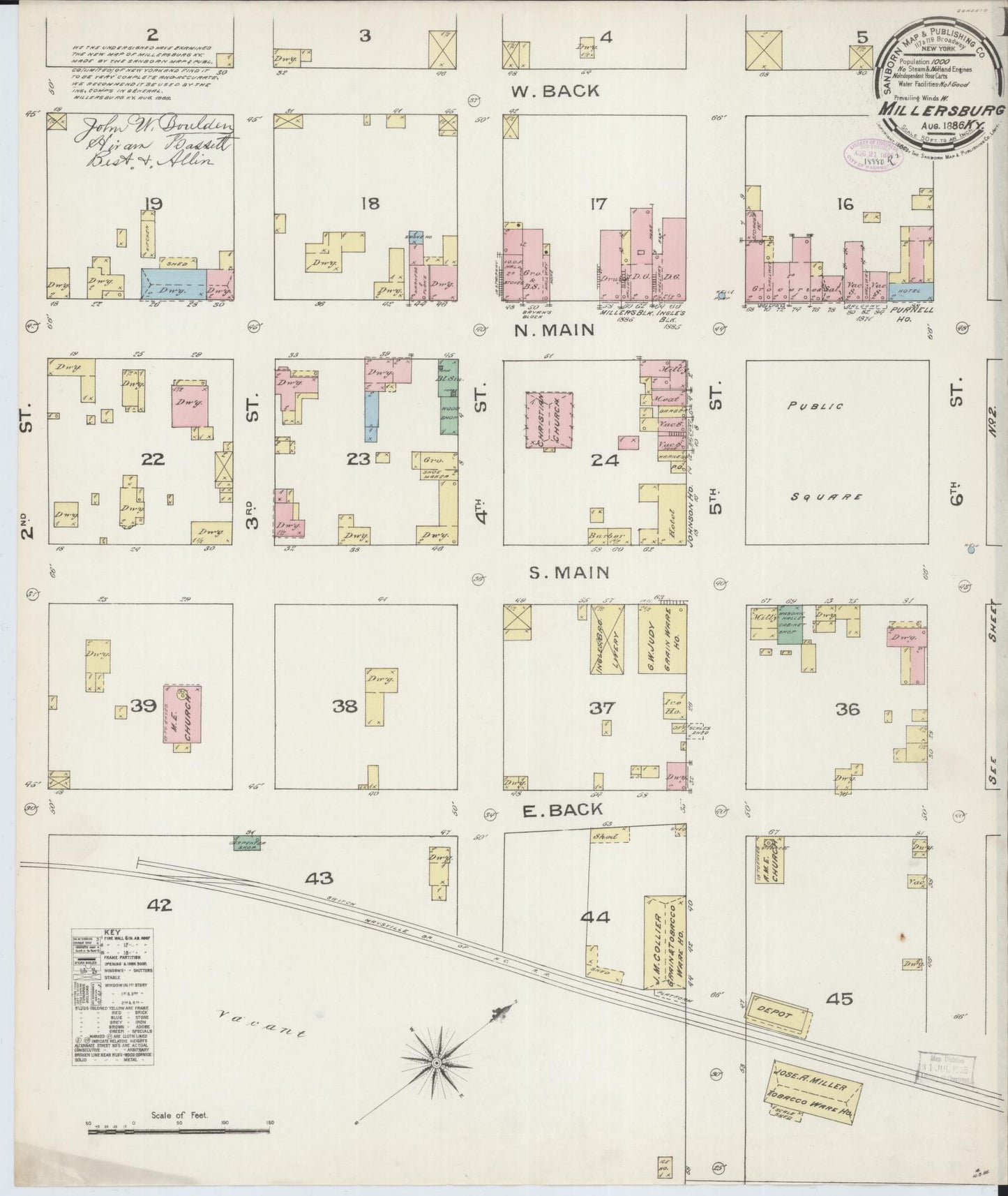 Sanborn Fire Insurance Map from Millersburg, Bourbon County, Kentucky (1886), Sheet #0001 - Historic Sanborn Fire Insurance Map Print, vintage old map wall art, antique decor, genealogy gift, Kentucky Kentucky map