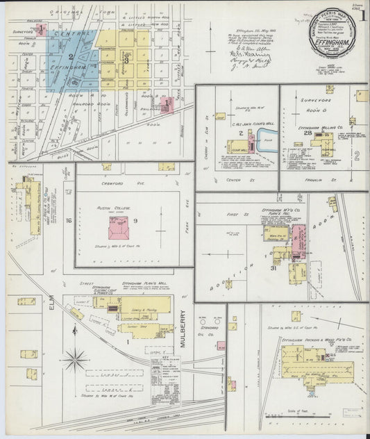 Sanborn Fire Insurance Map from Effingham, Effingham County, Illinois (1893), Sheet #0001 - Historic Sanborn Fire Insurance Map Print, vintage old map wall art, antique decor, genealogy gift, Illinois Illinois map