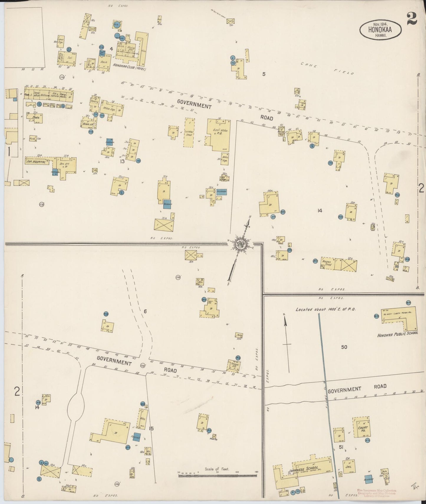 Sanborn Fire Insurance Map from Honokaa, Hawaii County, Hawaii (1914), Sheet #0002 - Historic Sanborn Fire Insurance Map Print