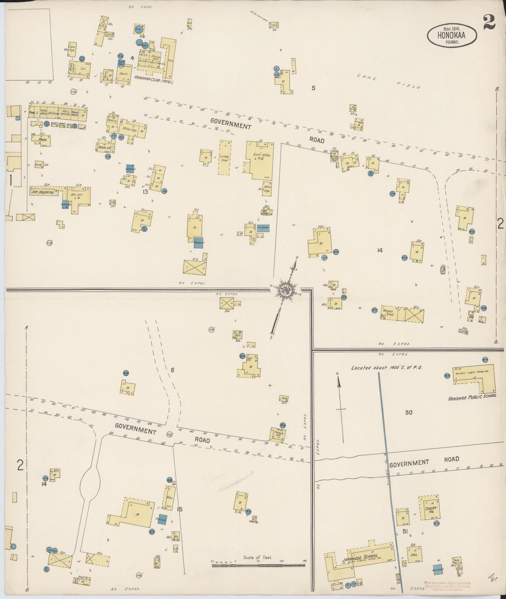 Sanborn Fire Insurance Map from Honokaa, Hawaii County, Hawaii (1914), Sheet #0002 - Historic Sanborn Fire Insurance Map Print