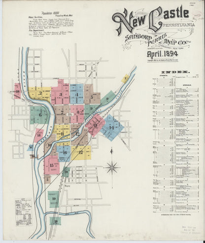 Sanborn Fire Insurance Map from New Castle, Lawrence County, Pennsylvania (1894), Sheet #0001 - Complete Map Set gallery image, historic Sanborn map, vintage wall art, Pennsylvania Pennsylvania