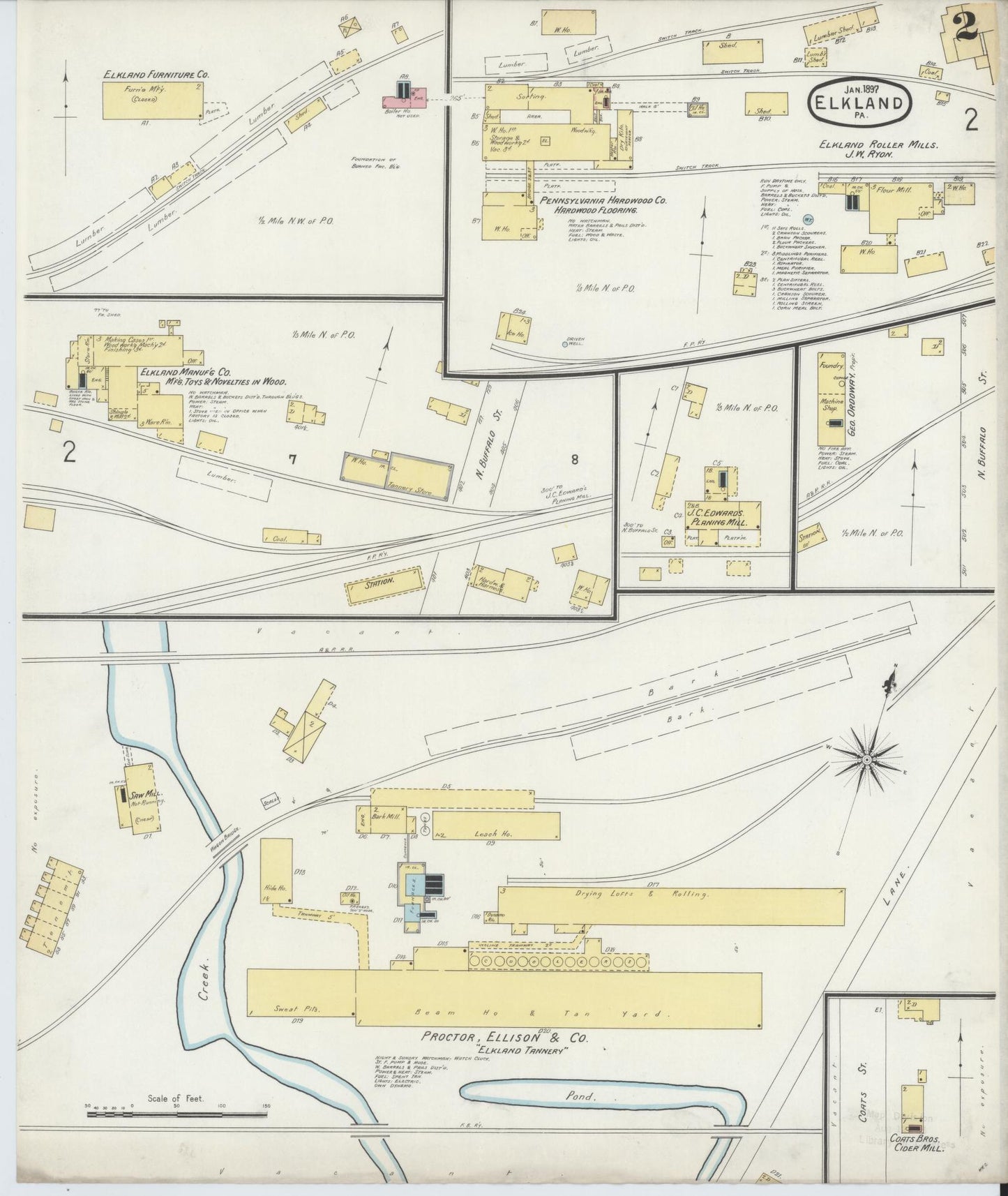 Sanborn Fire Insurance Map from Elkland, Tioga County, Pennsylvania (1897), Sheet #0002 - Historic Sanborn Fire Insurance Map Print, vintage old map wall art, antique decor, genealogy gift, Pennsylvania Pennsylvania map