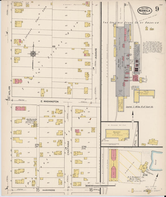 Sanborn Fire Insurance Map from Norwalk, Huron County, Ohio (1922), Sheet #0009 - Historic Sanborn Fire Insurance Map Print, vintage old map wall art, antique decor, genealogy gift, Ohio Ohio map