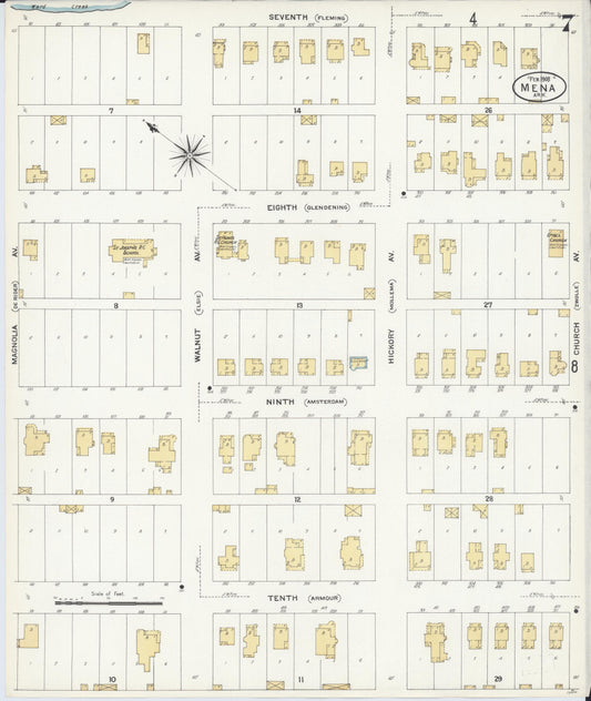 Sanborn Fire Insurance Map from Mena, Polk County, Arkansas (1908), Sheet #0007 - Historic Sanborn Fire Insurance Map Print, vintage old map wall art, antique decor, genealogy gift, Arkansas Arkansas map