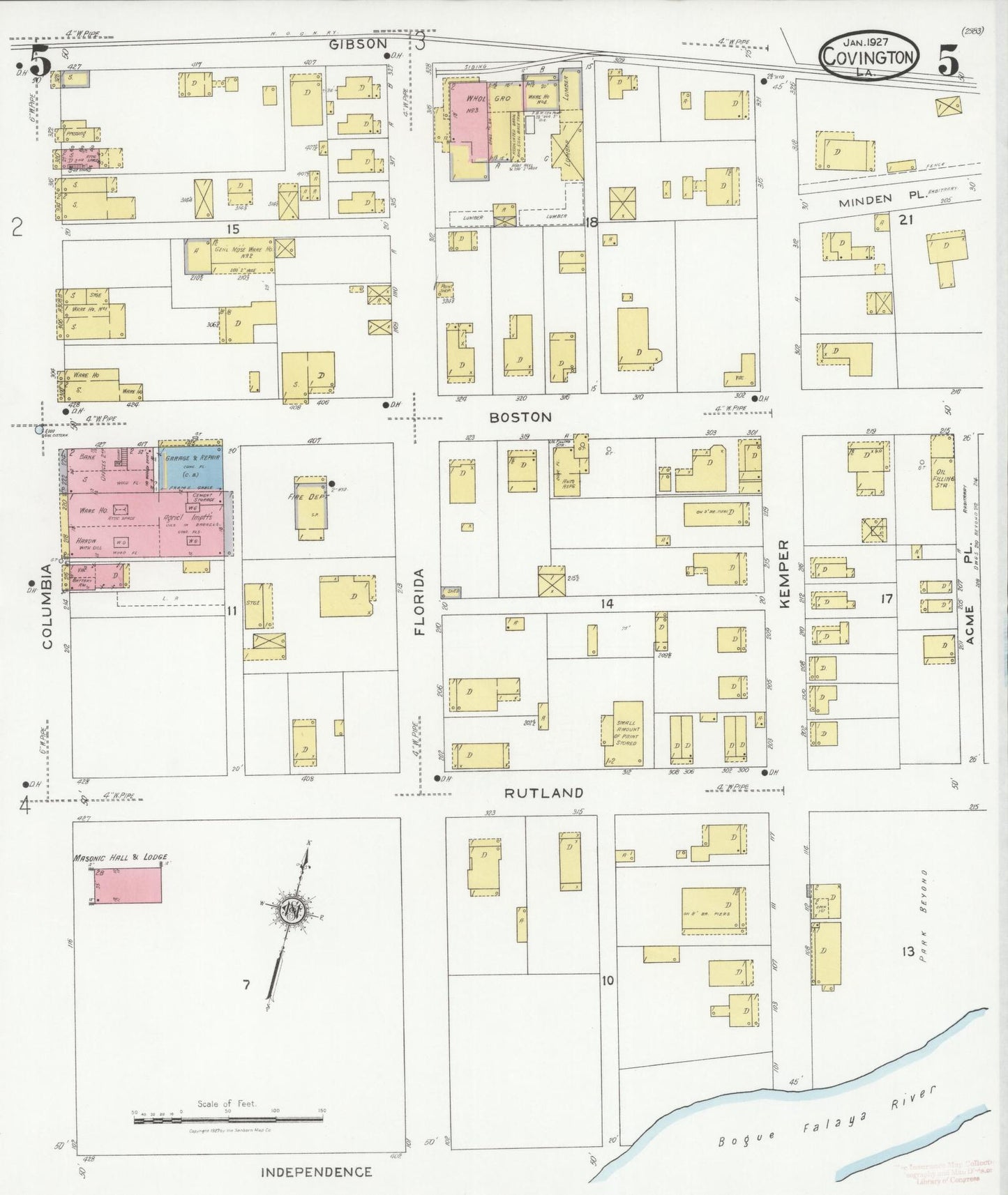 Sanborn Fire Insurance Map from Covington, Saint Tammany Parish, Louisiana (1927), Sheet #0005 - Historic Sanborn Fire Insurance Map Print, vintage old map wall art, antique decor, genealogy gift, Louisiana Louisiana map
