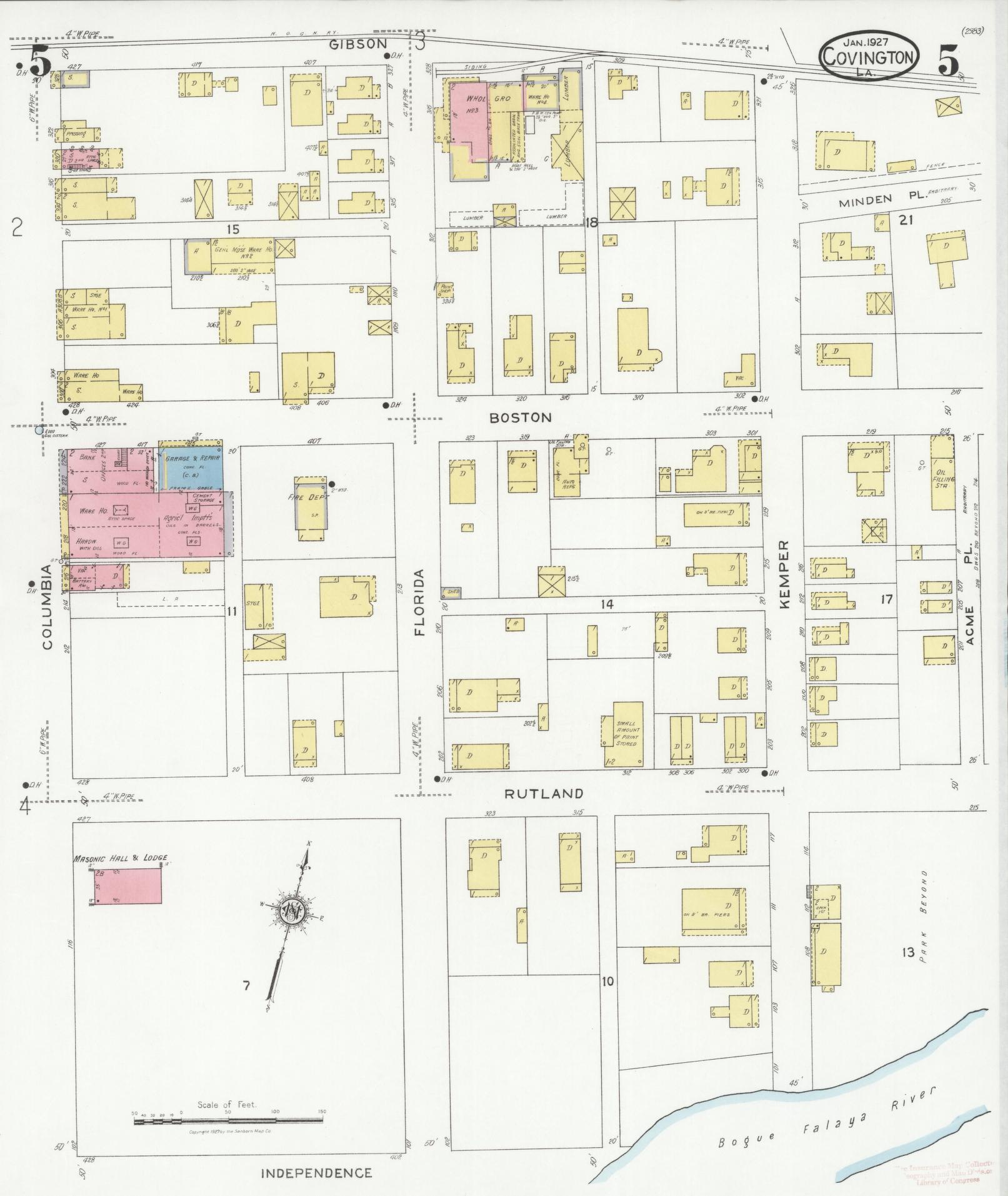 Sanborn Fire Insurance Map from Covington, Saint Tammany Parish, Louisiana (1927), Sheet #0005 - Historic Sanborn Fire Insurance Map Print, vintage old map wall art, antique decor, genealogy gift, Louisiana Louisiana map
