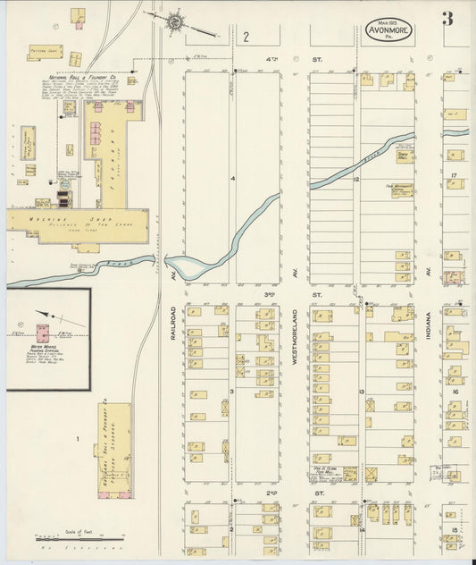Sanborn Fire Insurance Map from Avonmore, Westmoreland County, Pennsylvania (1913), Sheet #0003 - Historic Sanborn Fire Insurance Map Print, vintage old map wall art, antique decor, genealogy gift, Pennsylvania Pennsylvania map