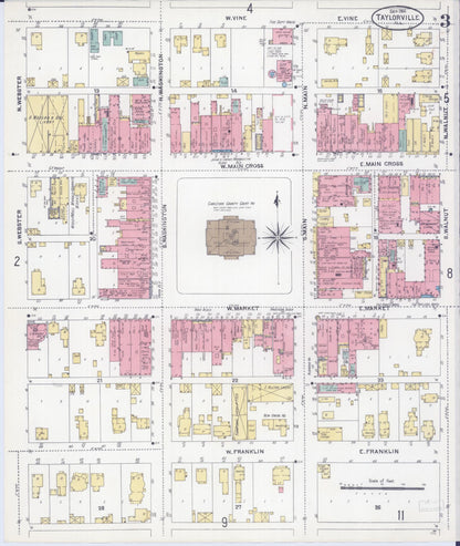 Sanborn Fire Insurance Map from Taylorville, Christian County, Illinois (1906), Sheet #0003 - Complete Map Set gallery image, historic Sanborn map, vintage wall art, Illinois Illinois
