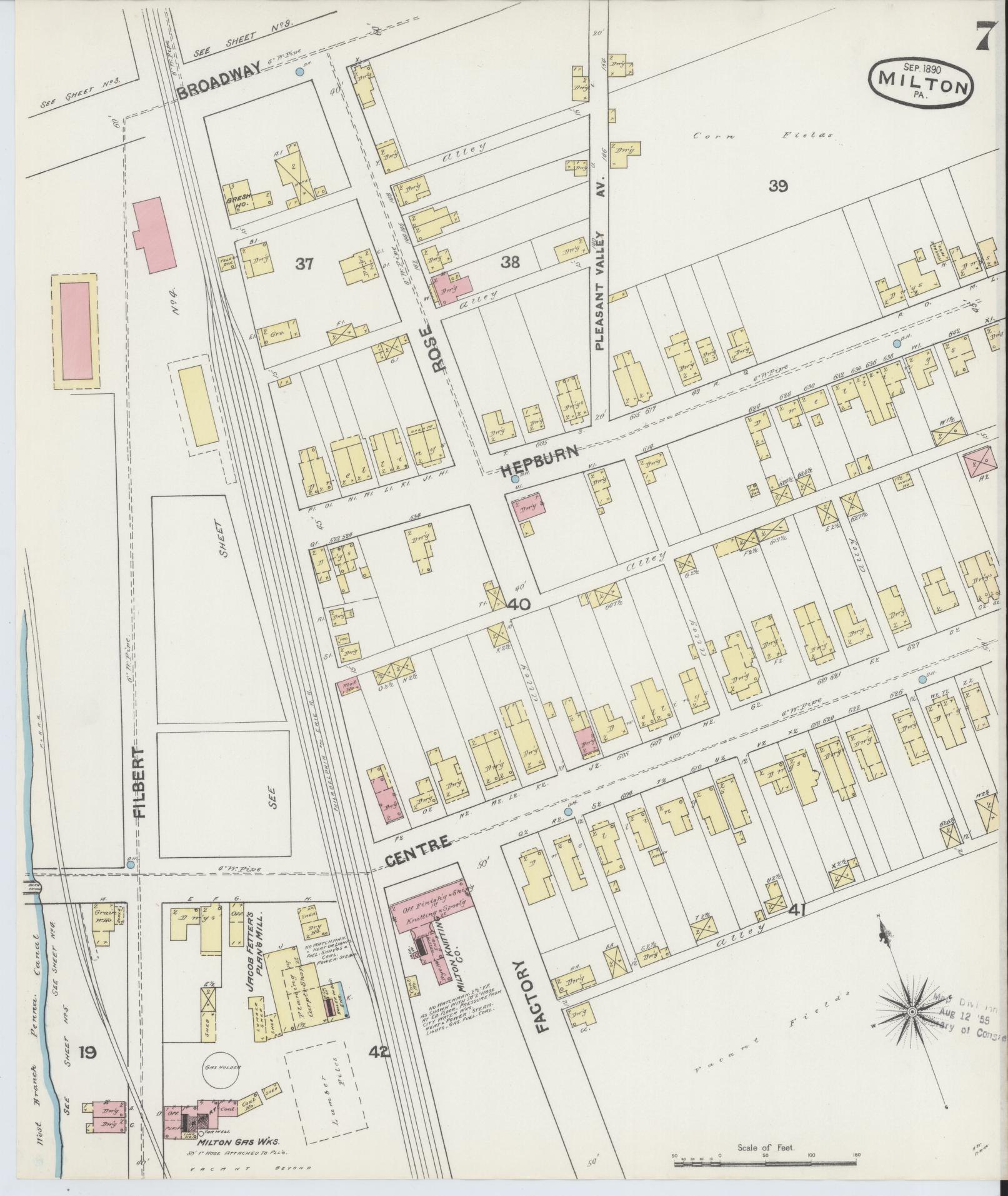 Sanborn Fire Insurance Map from Milton, Northumberland County, Pennsylvania (1890), Sheet #0007 - Historic Sanborn Fire Insurance Map Print, vintage old map wall art, antique decor, genealogy gift, Pennsylvania Pennsylvania map