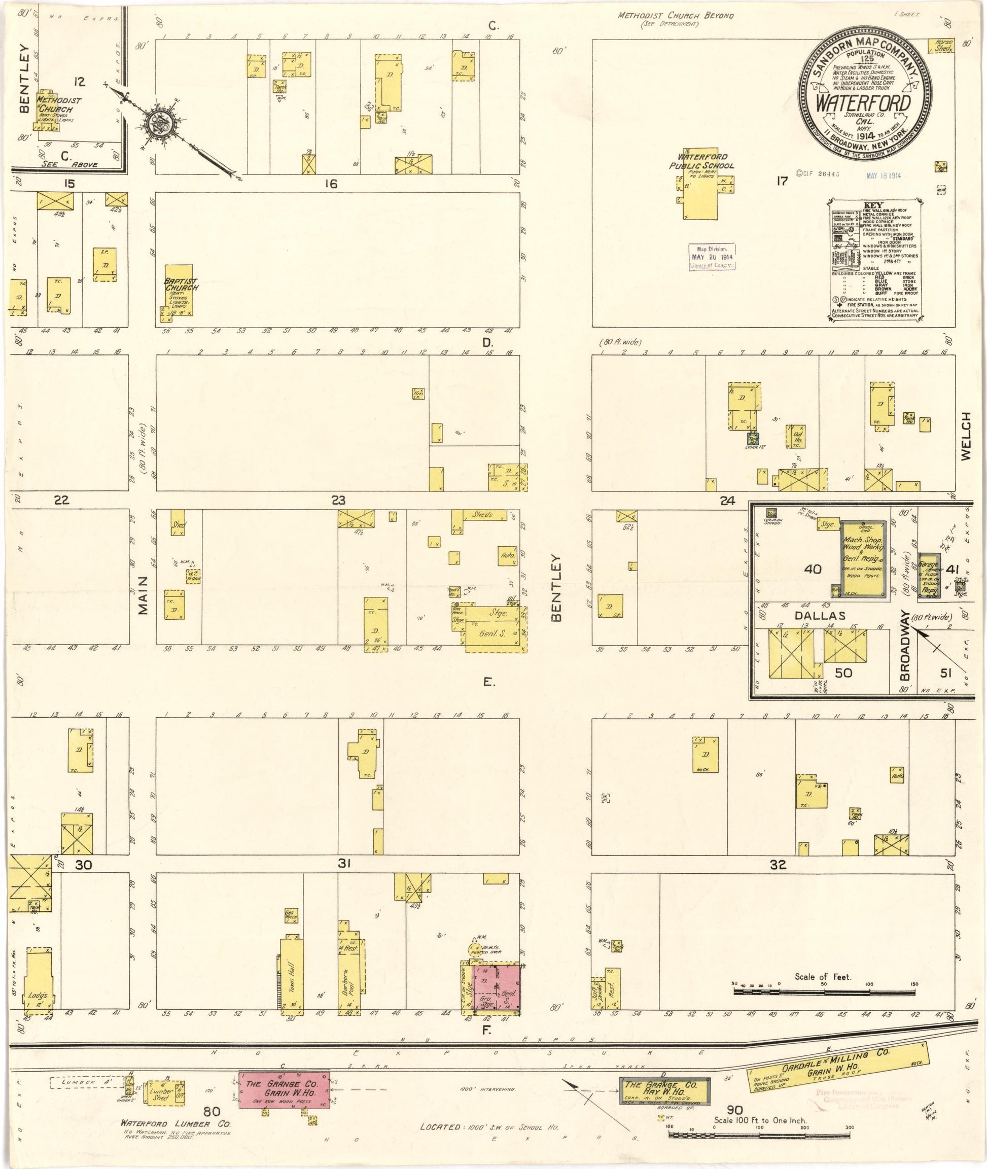 Sanborn Fire Insurance Map from Waterford, Stanislaus County, California (1914), Sheet #0001 - Complete Map Set gallery image, historic Sanborn map, vintage wall art, California California