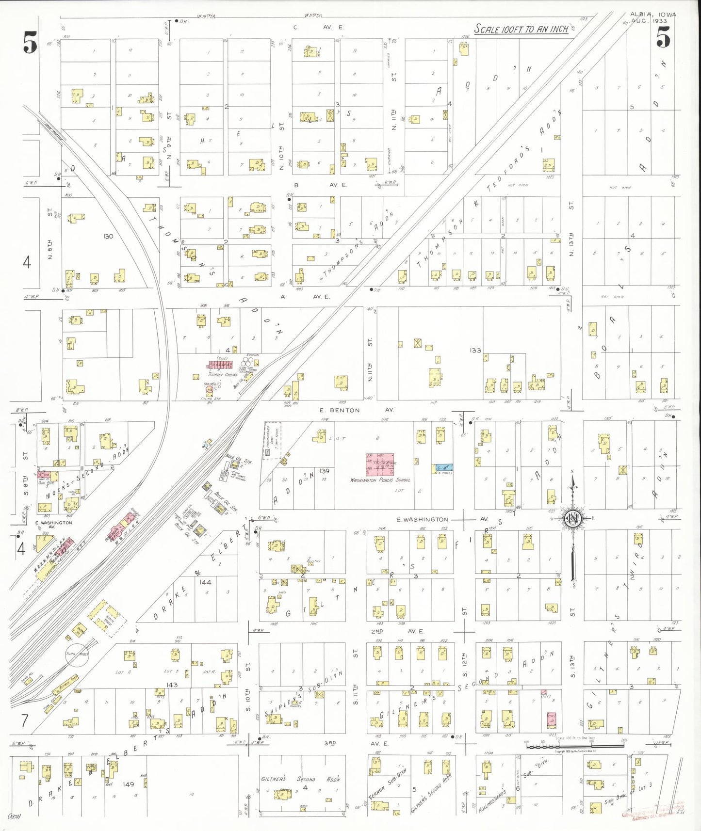 Sanborn Fire Insurance Map from Albia, Monroe County, Iowa (1933), Sheet #0005 - Historic Sanborn Fire Insurance Map Print