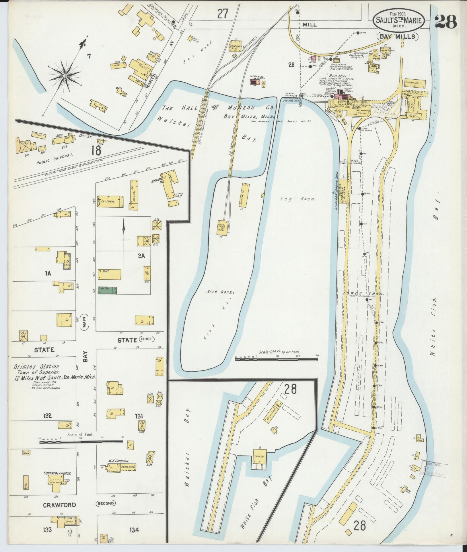 Sanborn Fire Insurance Map from Sault Sainte Marie, Chippewa County, Michigan (1902), Sheet #0028 - Complete Map Set gallery image, historic Sanborn map, vintage wall art, Michigan Michigan