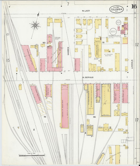 Sanborn Fire Insurance Map from Columbia, Richland County, South Carolina (1904), Sheet #0016 - Historic Sanborn Fire Insurance Map Print, vintage old map wall art, antique decor, genealogy gift, South Carolina South Carolina map