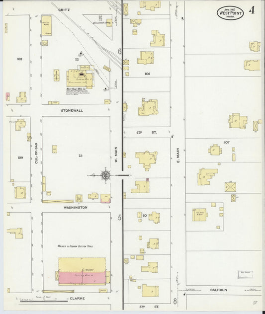 Sanborn Fire Insurance Map from West Point, Clay County, Mississippi (1910), Sheet #0004 - Historic Sanborn Fire Insurance Map Print, vintage old map wall art, antique decor, genealogy gift, Mississippi Mississippi map