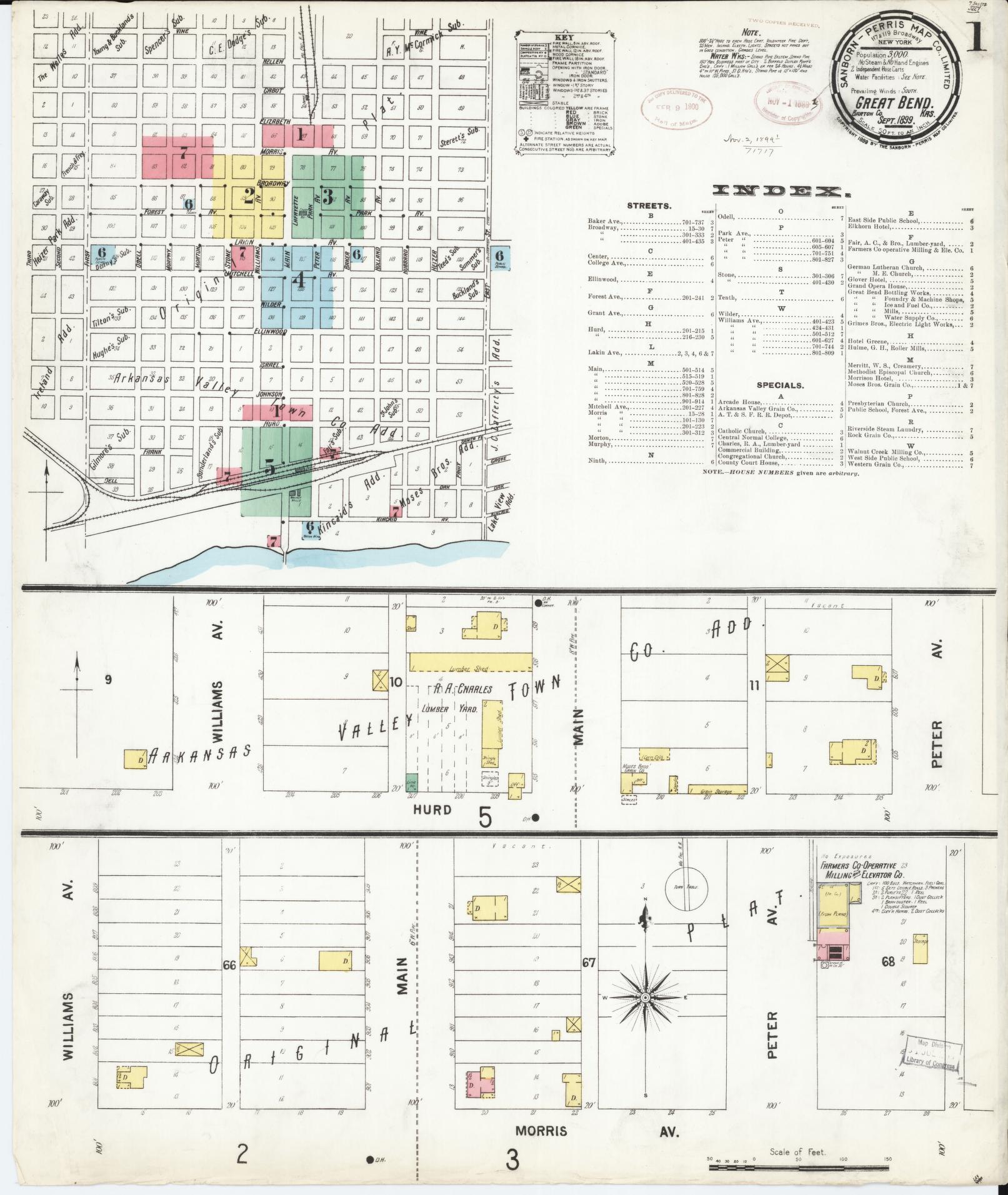 Sanborn Fire Insurance Map from Great Bend, Barton County, Kansas (1899), Sheet #0001 - Historic Sanborn Fire Insurance Map Print, vintage old map wall art, antique decor, genealogy gift, Kansas Kansas map
