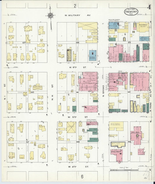 Sanborn Fire Insurance Map from Fremont, Dodge County, Nebraska (1909), Sheet #0004 - Historic Sanborn Fire Insurance Map Print, vintage old map wall art, antique decor, genealogy gift, Nebraska Nebraska map