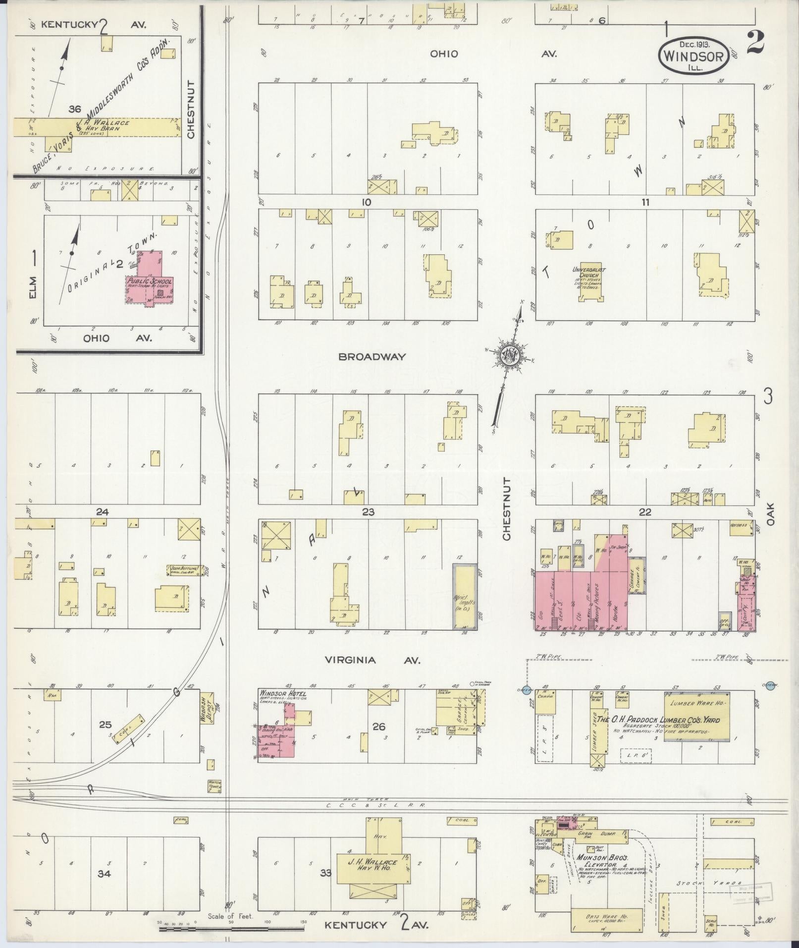 Sanborn Fire Insurance Map from Windsor, Shelby County, Illinois (1913), Sheet #0002 - Complete Map Set gallery image, historic Sanborn map, vintage wall art, Illinois Illinois
