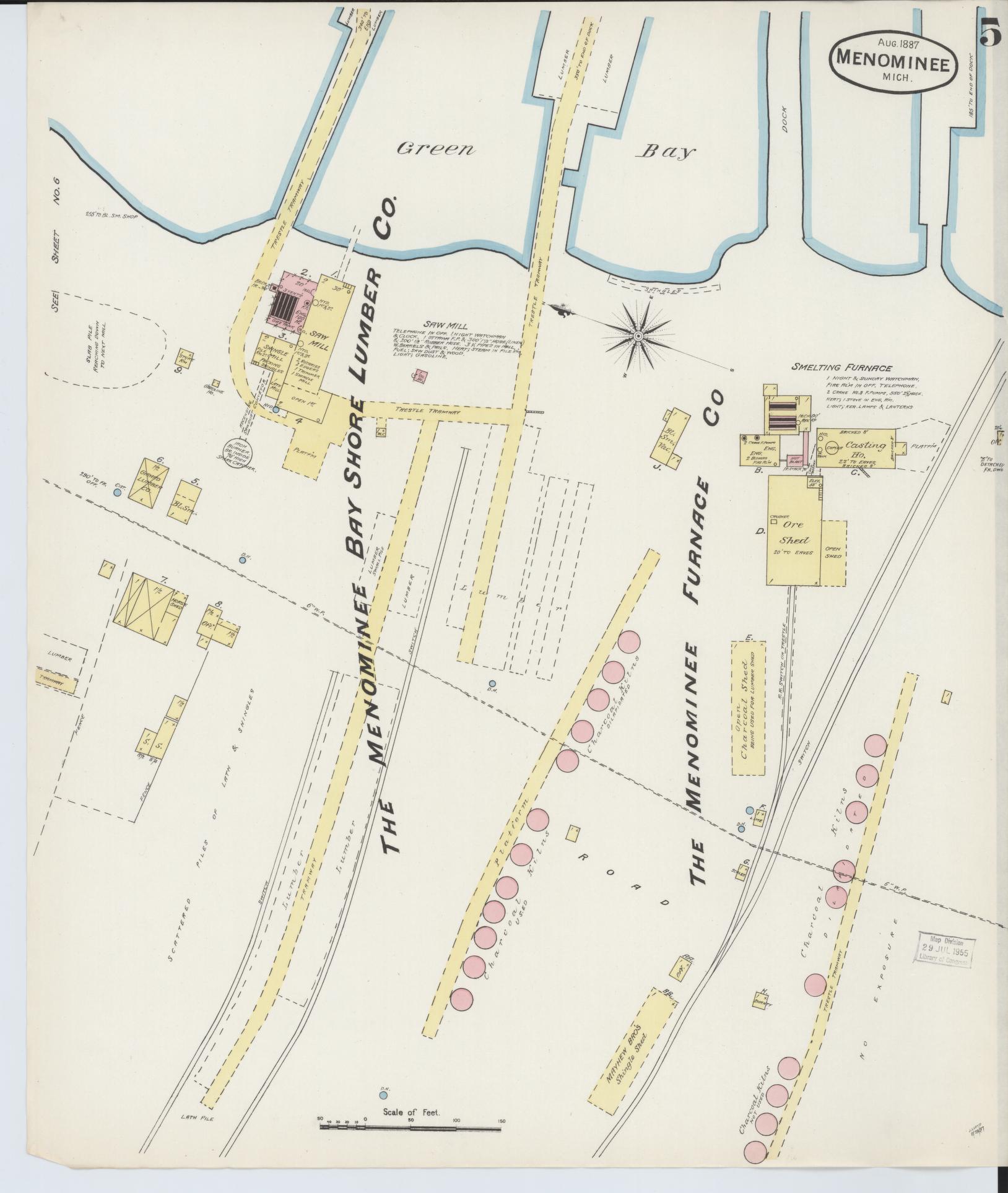 Sanborn Fire Insurance Map from Menominee, Menominee County, Michigan (1887), Sheet #0005 - Historic Sanborn Fire Insurance Map Print, vintage old map wall art, antique decor, genealogy gift, Michigan Michigan map