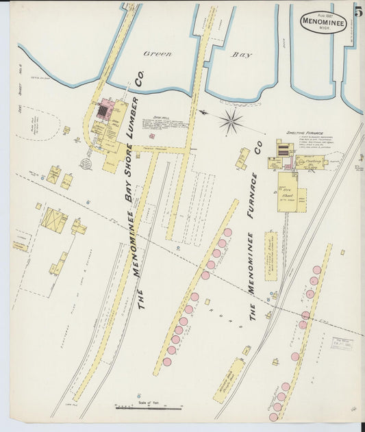 Sanborn Fire Insurance Map from Menominee, Menominee County, Michigan (1887), Sheet #0005 - Historic Sanborn Fire Insurance Map Print, vintage old map wall art, antique decor, genealogy gift, Michigan Michigan map
