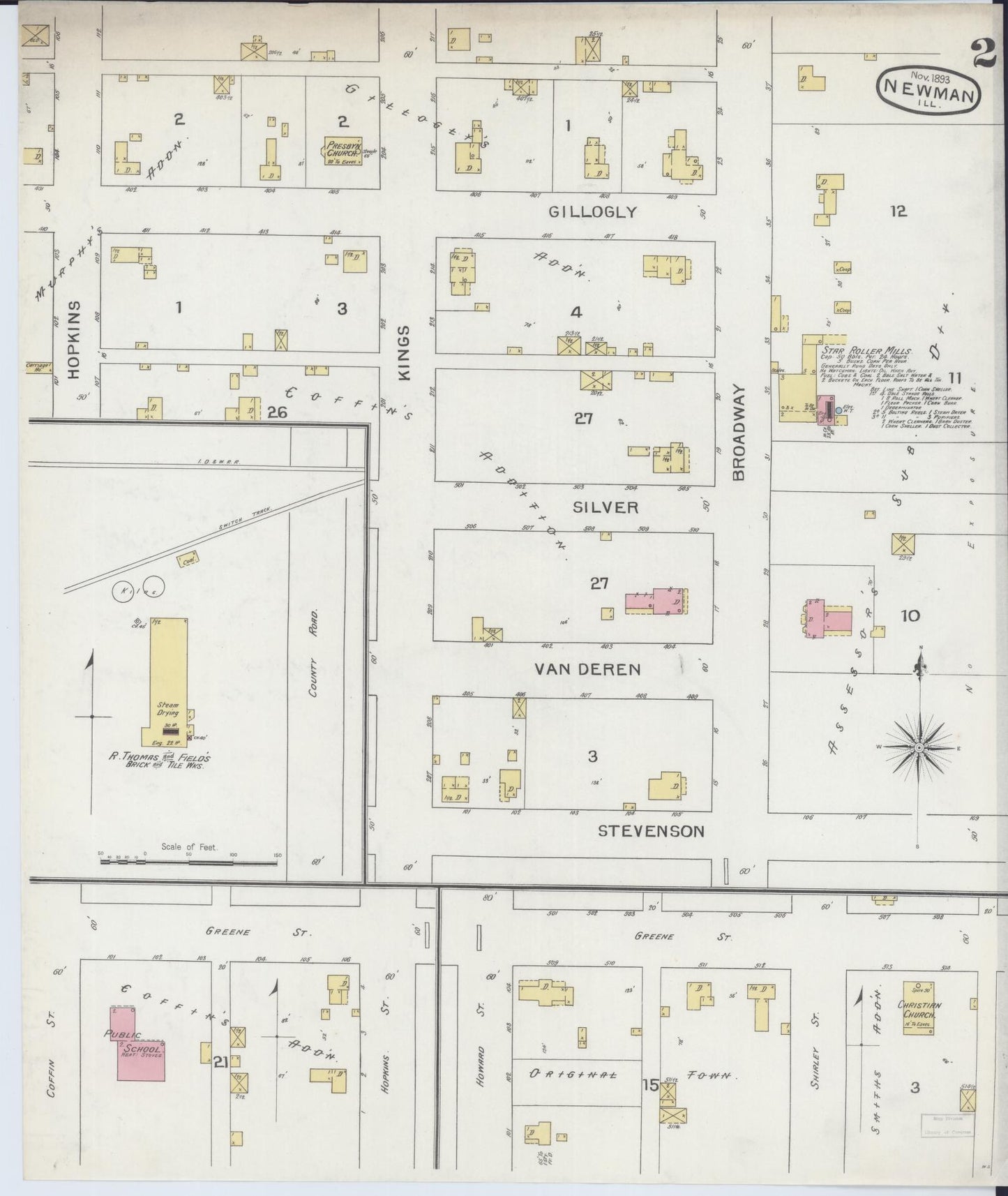 Sanborn Fire Insurance Map from Newman, Douglas County, Illinois (1893), Sheet #0002 - Complete Map Set gallery image, historic Sanborn map, vintage wall art, Illinois Illinois