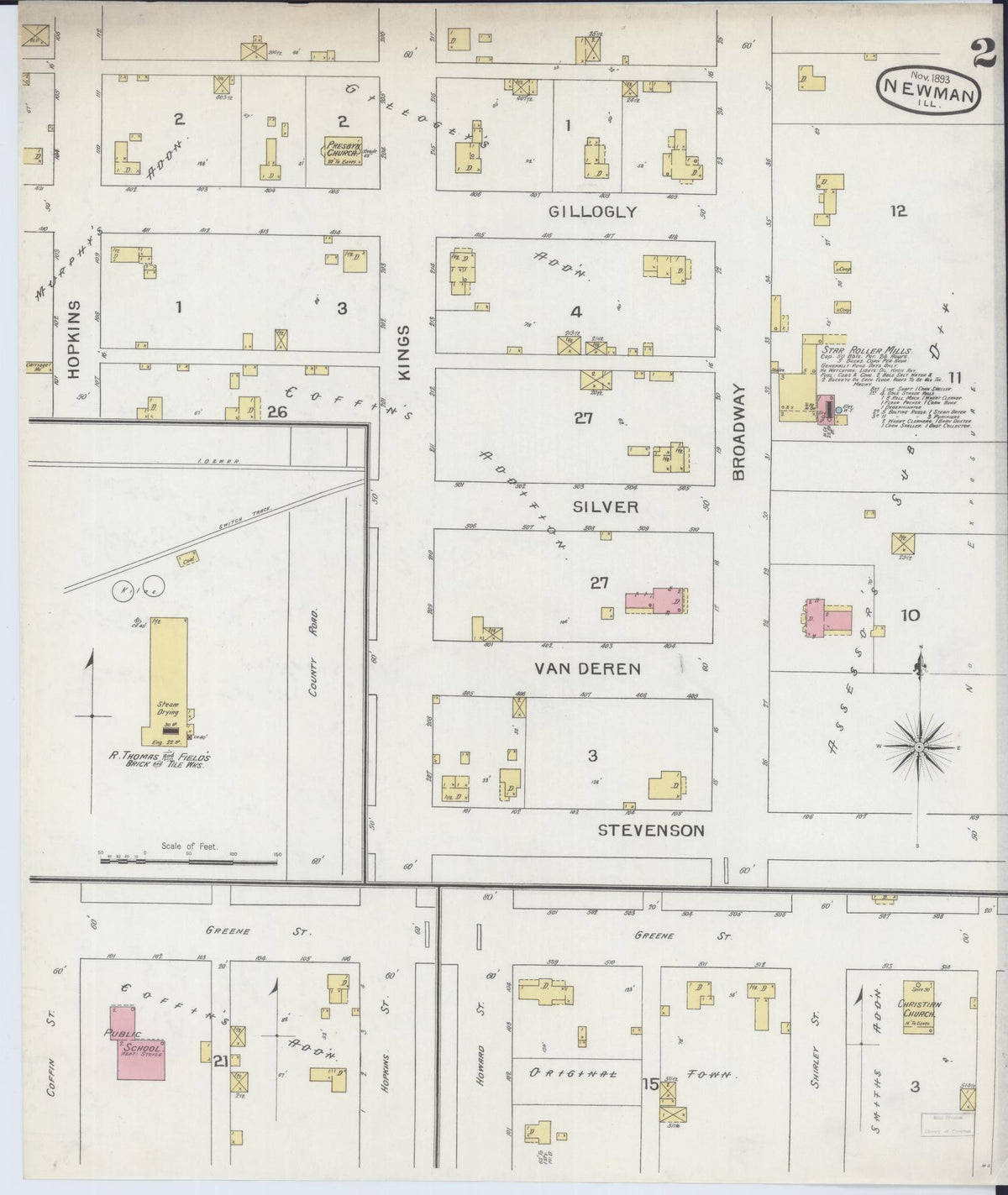 Sanborn Fire Insurance Map from Newman, Douglas County, Illinois (1893), Sheet #0002 - Complete Map Set gallery image, historic Sanborn map, vintage wall art, Illinois Illinois