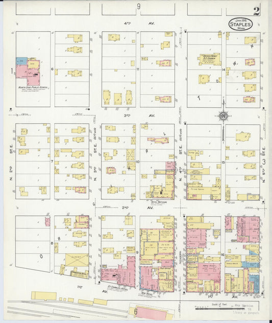 Sanborn Fire Insurance Map from Staples, Todd County, Minnesota (1916), Sheet #0002 - Historic Sanborn Fire Insurance Map Print, vintage old map wall art, antique decor, genealogy gift, Minnesota Minnesota map