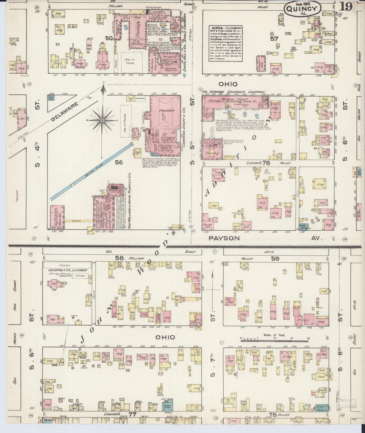 Sanborn Fire Insurance Map from Quincy, Adams County, Illinois (1883), Sheet #0019 - Complete Map Set gallery image, historic Sanborn map, vintage wall art, Illinois Illinois
