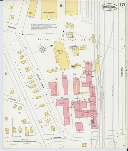 Sanborn Fire Insurance Map from Battle Creek, Calhoun County, Michigan (1899), Sheet #0015 - Historic Sanborn Fire Insurance Map Print, vintage old map wall art, antique decor, genealogy gift, Michigan Michigan map