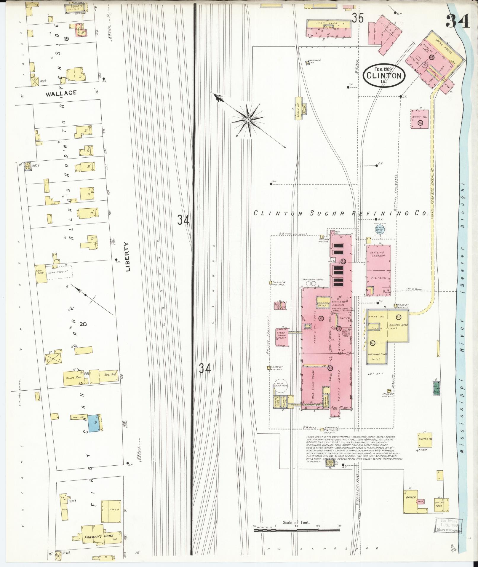 Sanborn Fire Insurance Map from Clinton, Clinton County, Iowa (1909), Sheet #0034 - Historic Sanborn Fire Insurance Map Print, vintage old map wall art