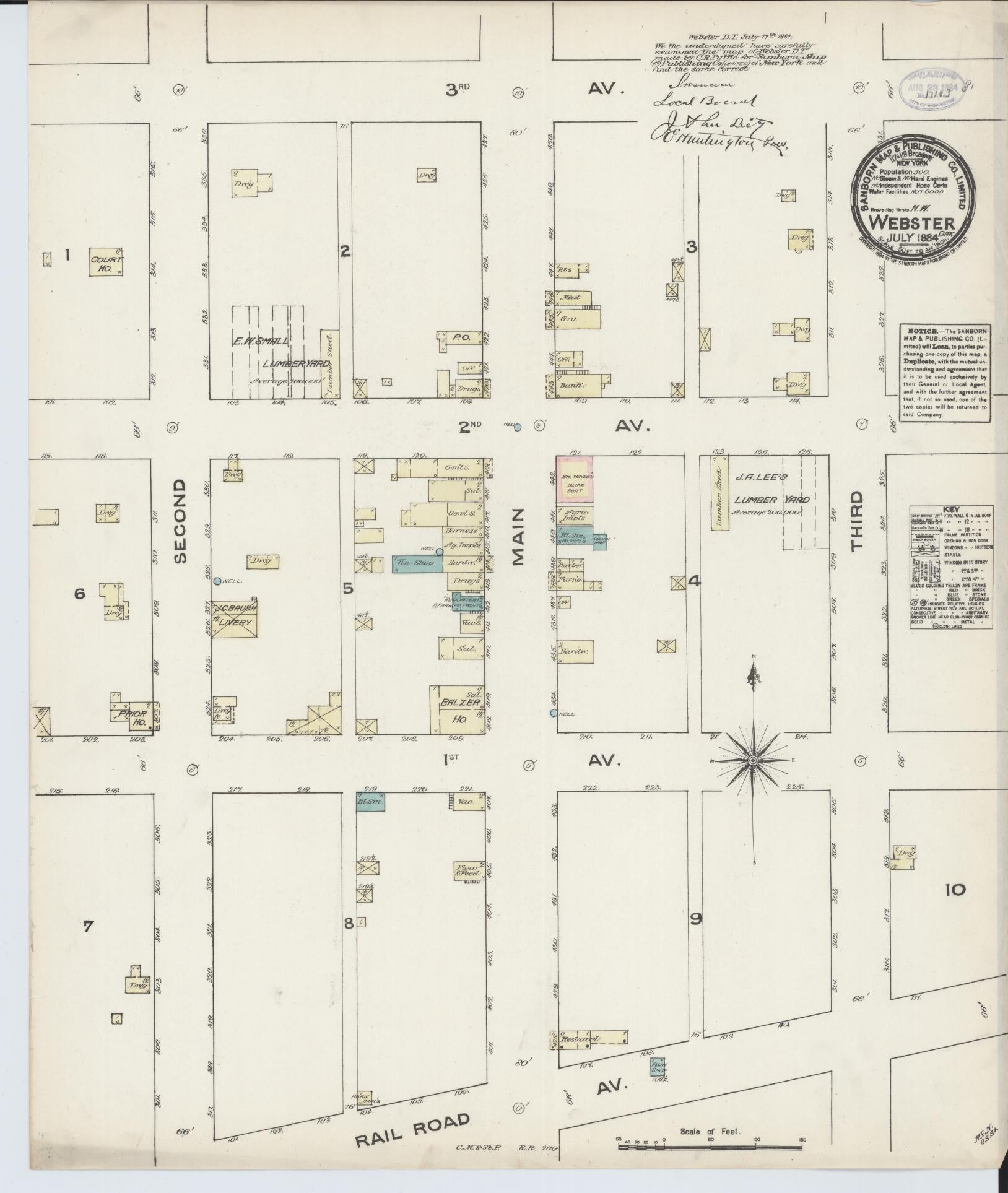 Sanborn Fire Insurance Map from Webster, Day County, South Dakota (1884), Sheet #0001 - Historic Sanborn Fire Insurance Map Print, vintage old map wall art, antique decor, genealogy gift, South Dakota South Dakota map