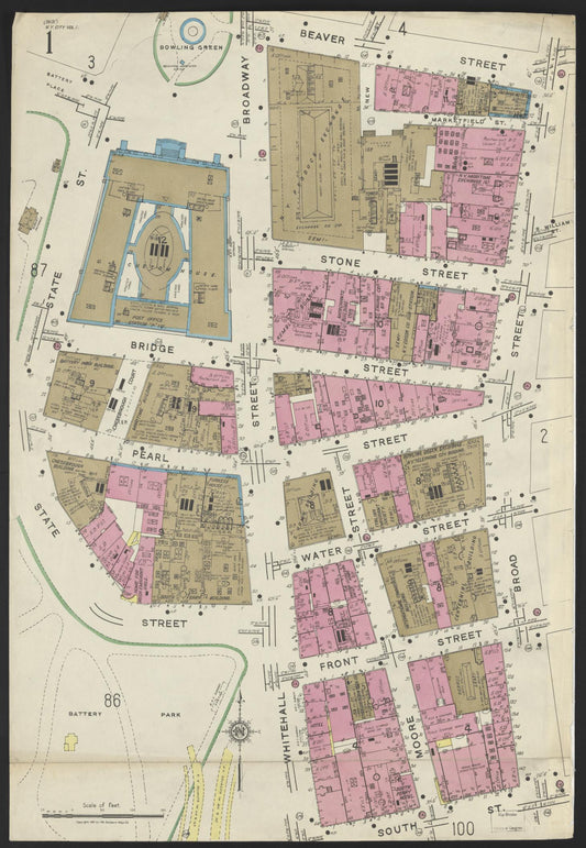 Sanborn Fire Insurance Map from New York, Bronx, Manhattan, New York (1923), Sheet #0001 - Historic Sanborn Fire Insurance Map Print, vintage old map wall art, antique decor, genealogy gift, New York New York map