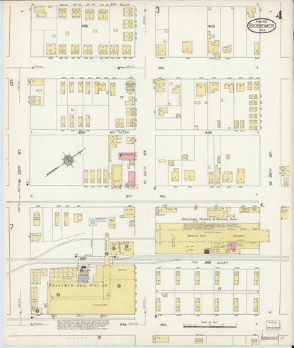 Sanborn Fire Insurance Map from Bessemer, Jefferson County, Alabama (1913), Sheet #0004 - Complete Map Set gallery image, historic Sanborn map, vintage wall art, Alabama Alabama