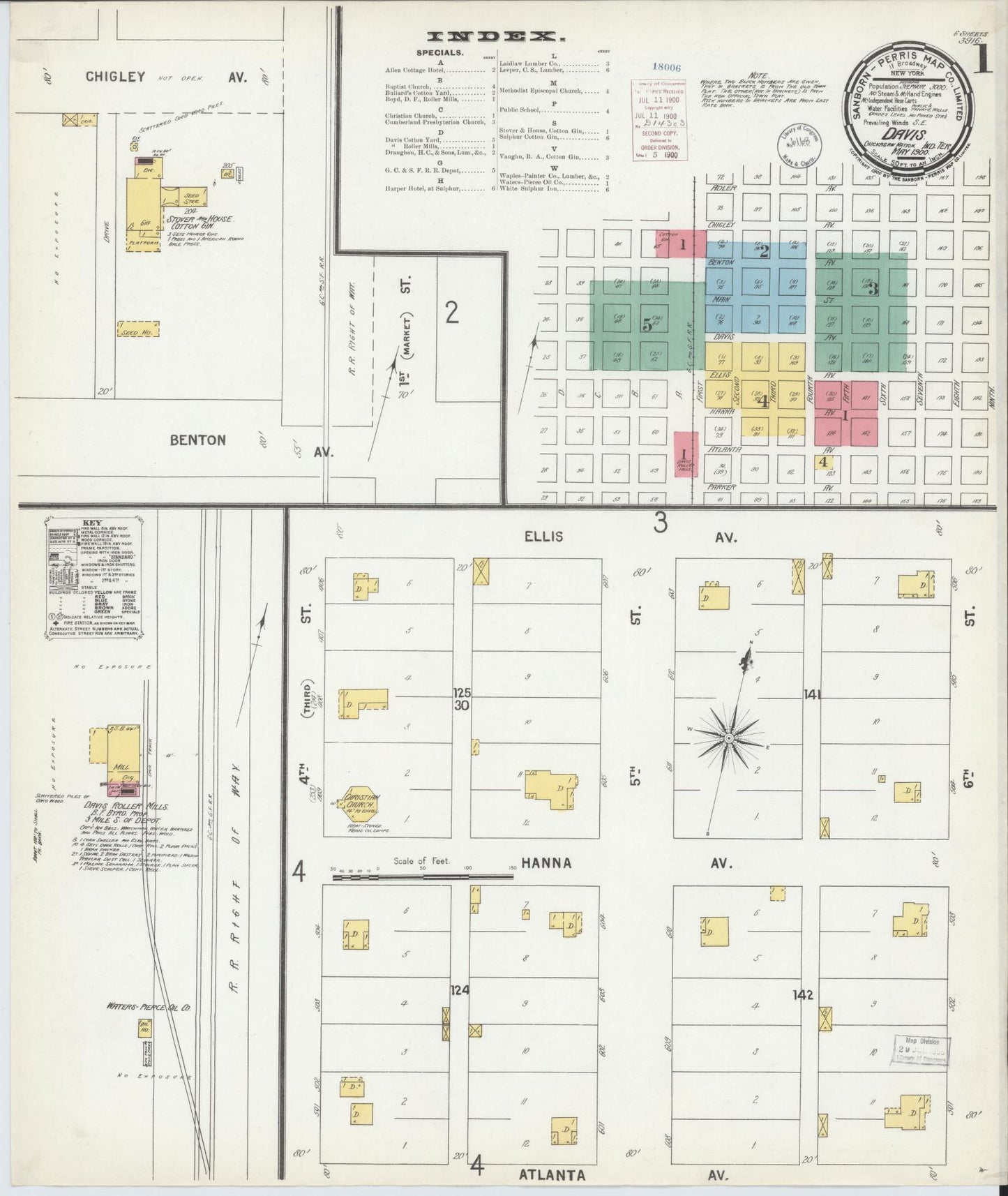 Sanborn Fire Insurance Map from Davis, Murray County, Oklahoma (1900), Sheet #0001 - Complete Map Set gallery image, historic Sanborn map, vintage wall art, Oklahoma Oklahoma