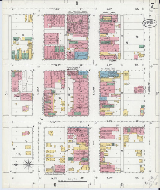 Sanborn Fire Insurance Map from Beatrice, Gage County, Nebraska (1900), Sheet #0007 - Historic Sanborn Fire Insurance Map Print, vintage old map wall art, antique decor, genealogy gift, Nebraska Nebraska map