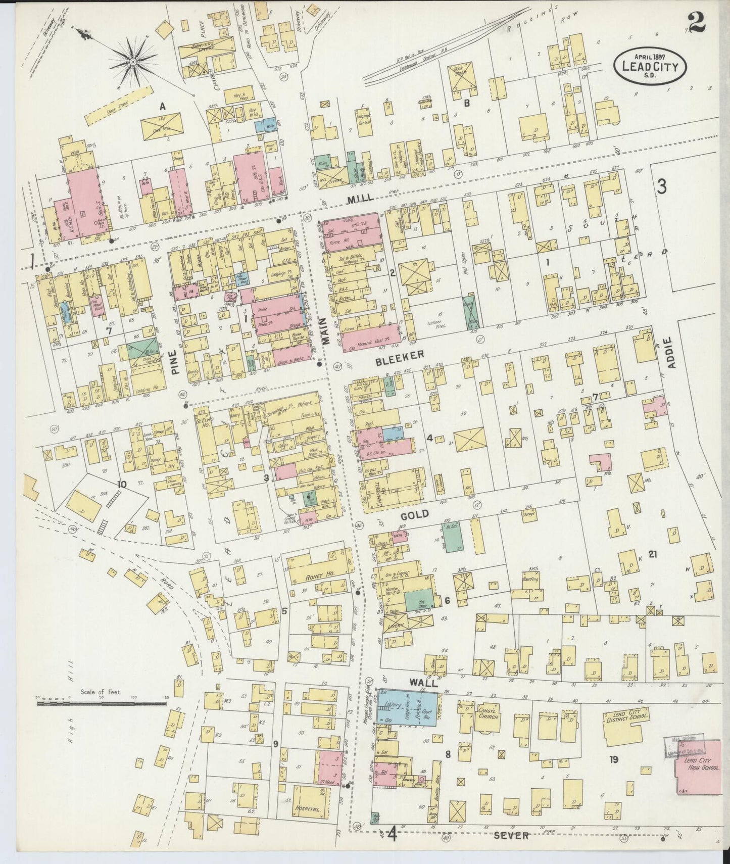 Sanborn Fire Insurance Map from Lead, Lawrence County, South Dakota (1897), Sheet #0002 - Complete Map Set gallery image, historic Sanborn map, vintage wall art, South Dakota South Dakota