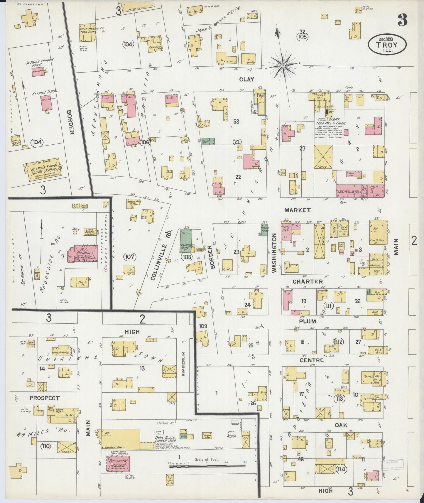 Sanborn Fire Insurance Map from Troy, Madison County, Illinois (1899), Sheet #0003 - Complete Map Set gallery image, historic Sanborn map, vintage wall art, Illinois Illinois