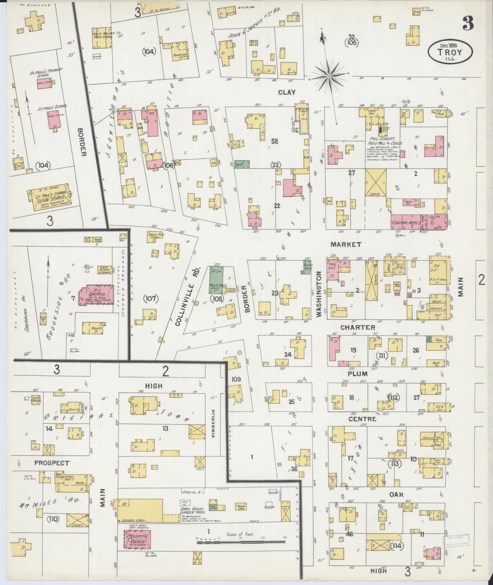 Sanborn Fire Insurance Map from Troy, Madison County, Illinois (1899), Sheet #0003 - Complete Map Set gallery image, historic Sanborn map, vintage wall art, Illinois Illinois