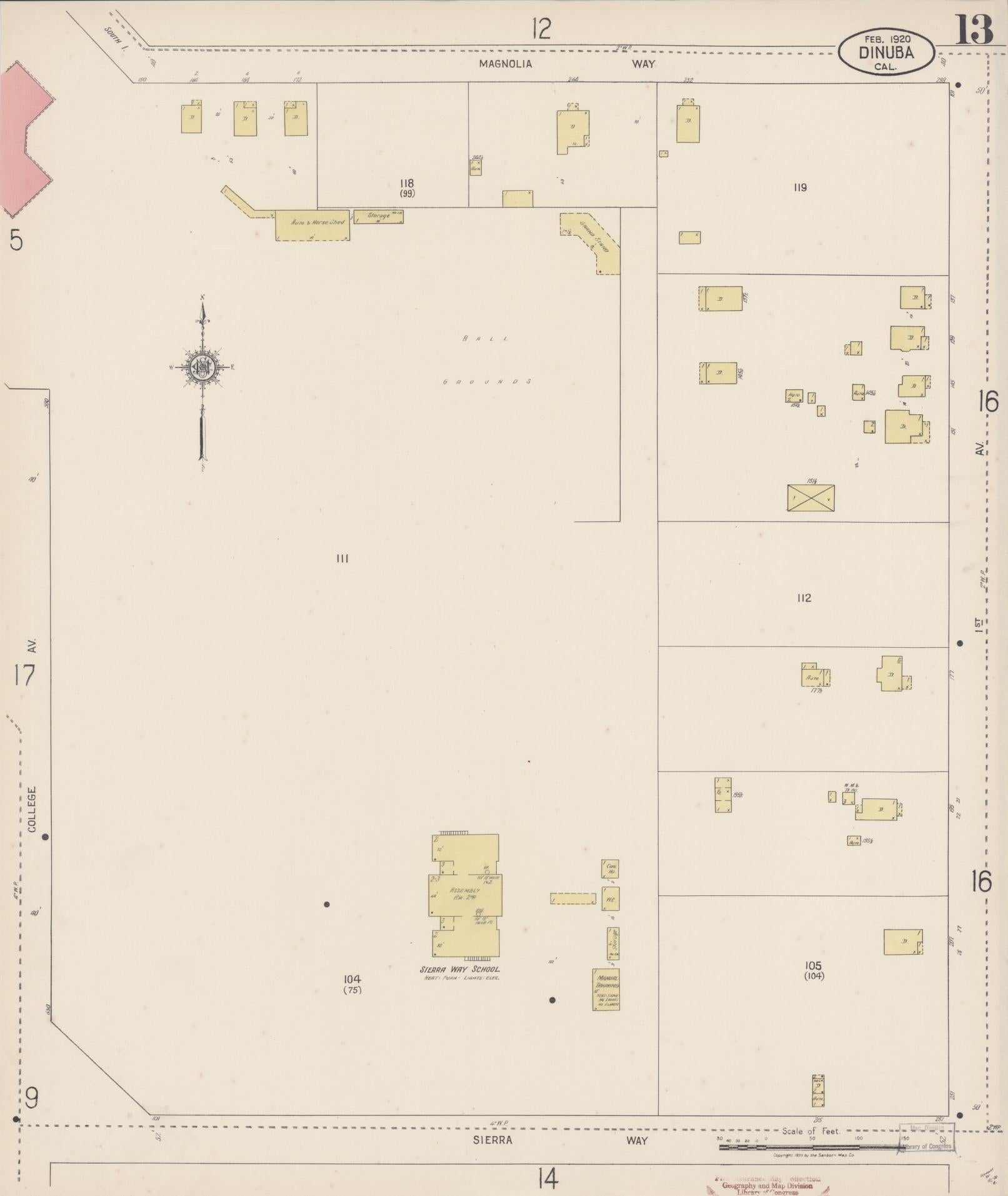 Sanborn Fire Insurance Map from Dinuba, Tulare County, California (1920), Sheet #0013 - Complete Map Set gallery image, historic Sanborn map, vintage wall art, California California