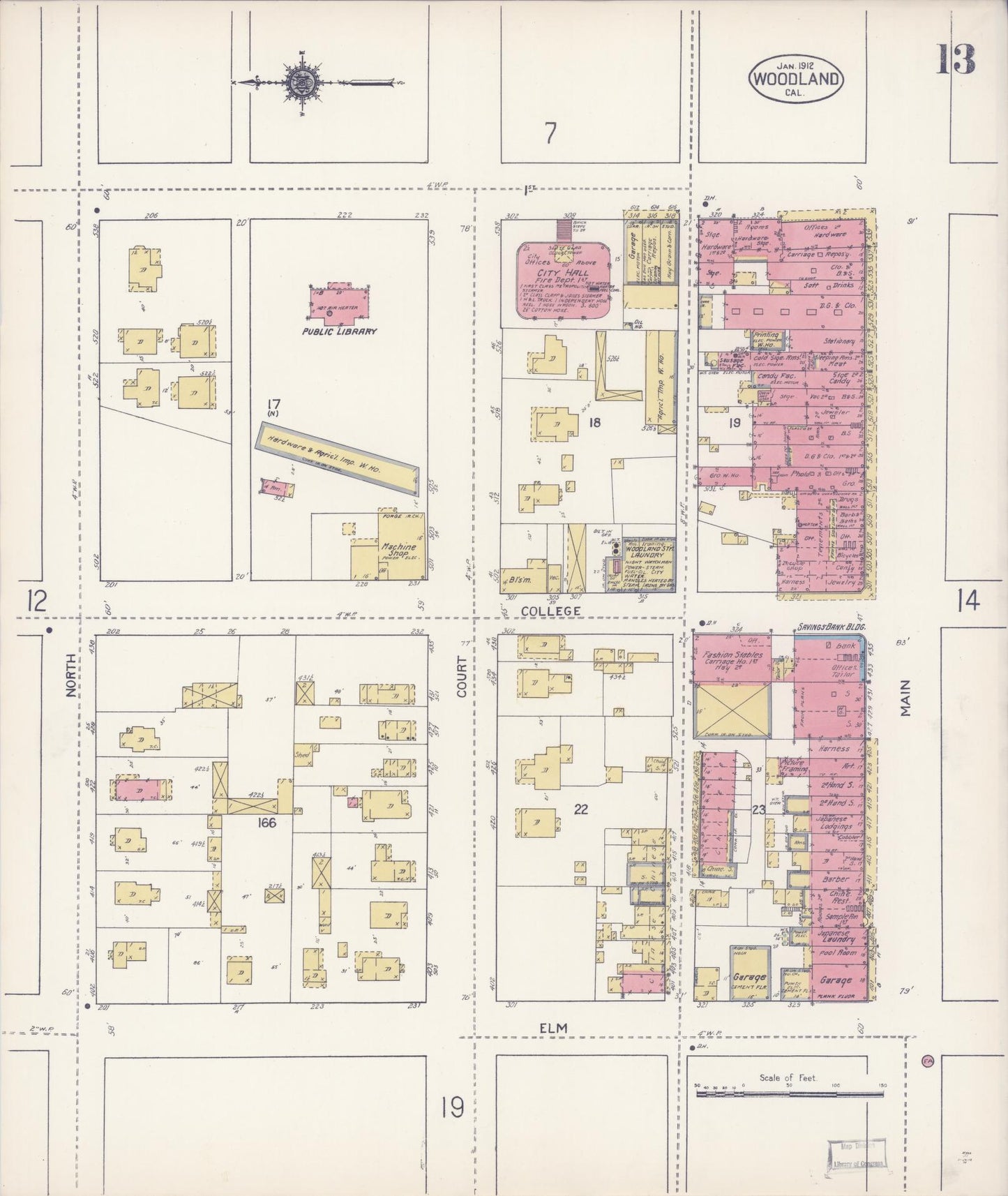 Sanborn Fire Insurance Map from Woodland, Yolo County, California (1912), Sheet #0013 - Complete Map Set gallery image, historic Sanborn map, vintage wall art, California California
