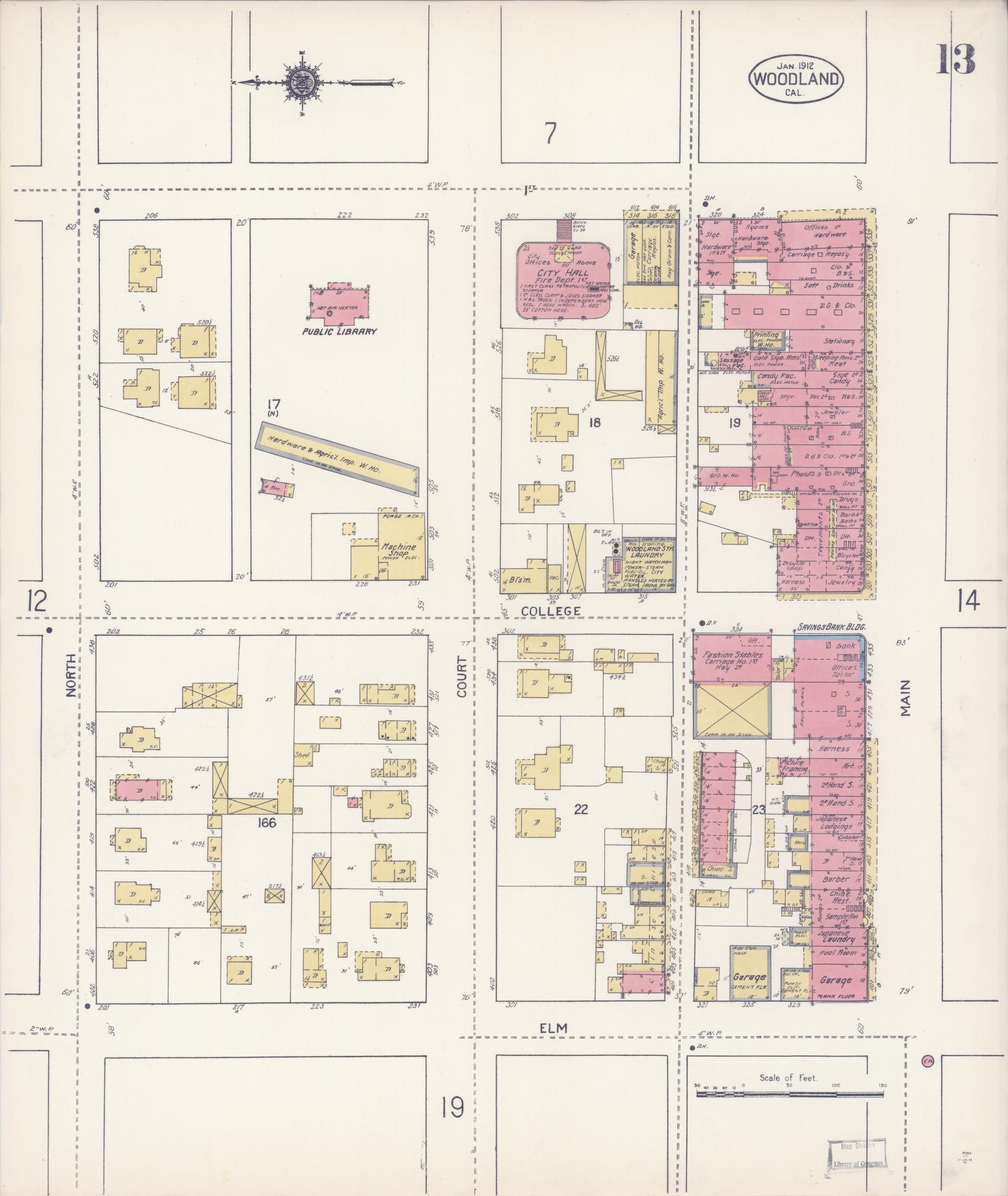 Sanborn Fire Insurance Map from Woodland, Yolo County, California (1912), Sheet #0013 - Complete Map Set gallery image, historic Sanborn map, vintage wall art, California California