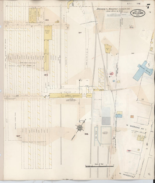 Sanborn Fire Insurance Map from Williams, Coconino County, Arizona (1948), Sheet #0007 - Historic Sanborn Fire Insurance Map Print, vintage old map wall art, antique decor, genealogy gift, Arizona Arizona map