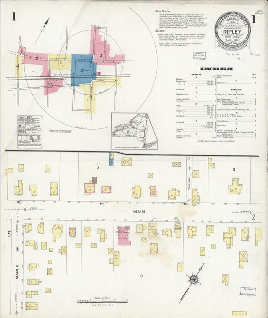 Sanborn Fire Insurance Map from Ripley, Chautauqua County, New York (1924), Sheet #0001 - Complete Map Set gallery image, historic Sanborn map, vintage wall art, New York New York